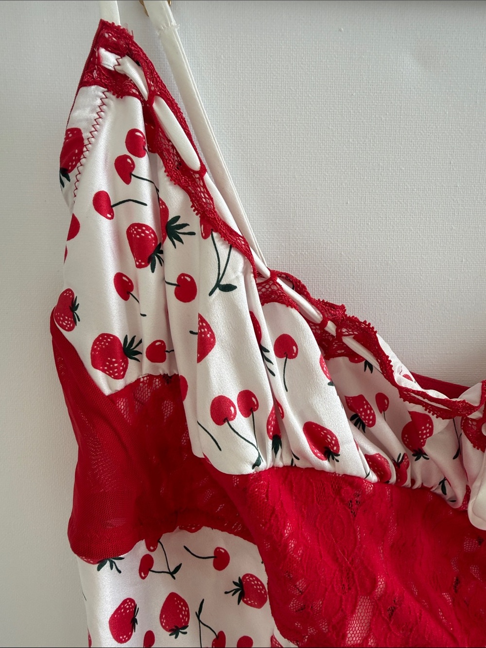 VS PINK by Frankie's Bikinis Slip Dress Red Strawberry Print & Lace Trim - Picture 5 of 7